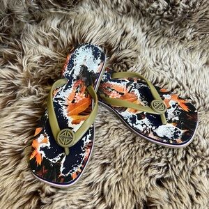 ANTONIO MELANI Black and Gold Abstract Sandals